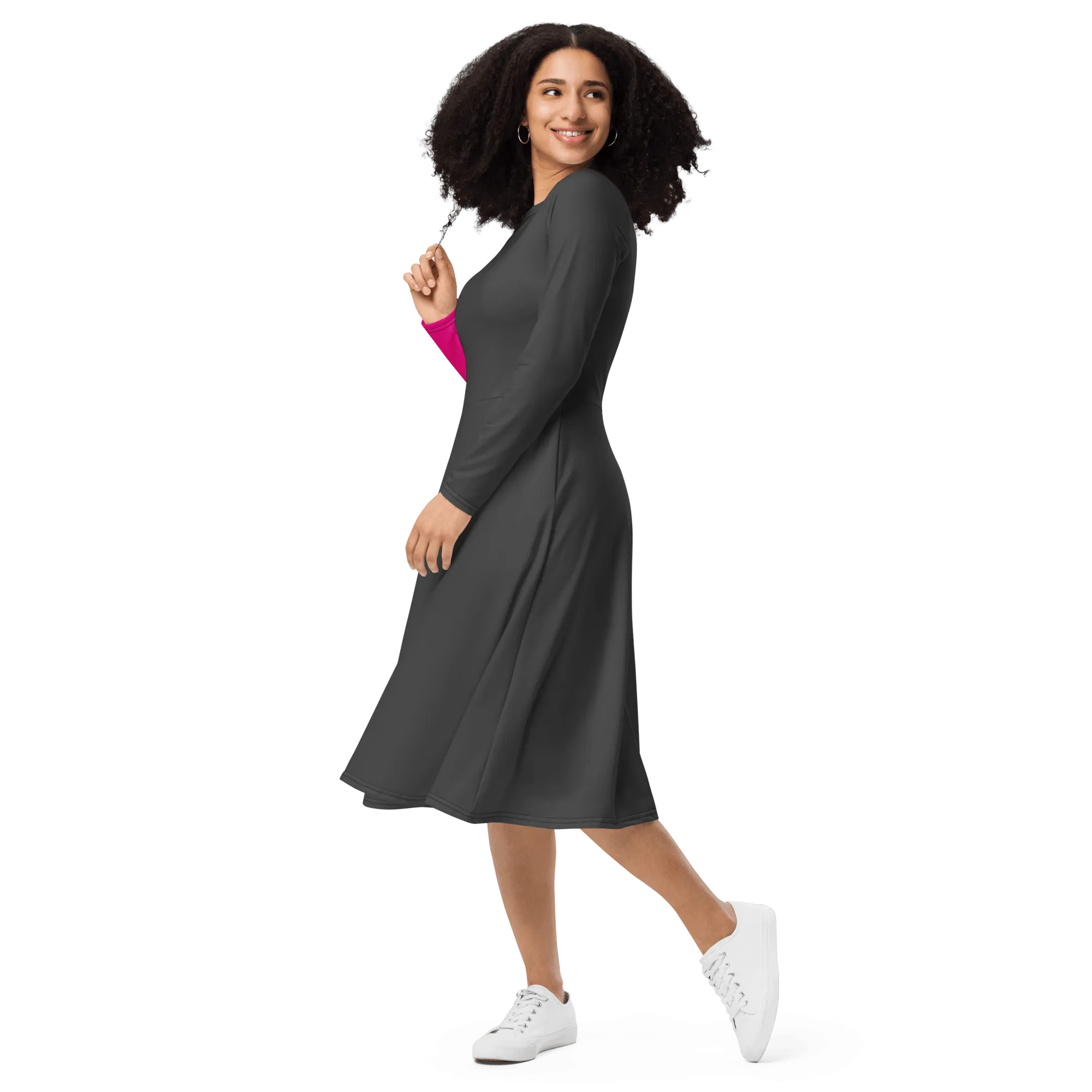 'Polychromatic' Long Sleeve Midi Dress