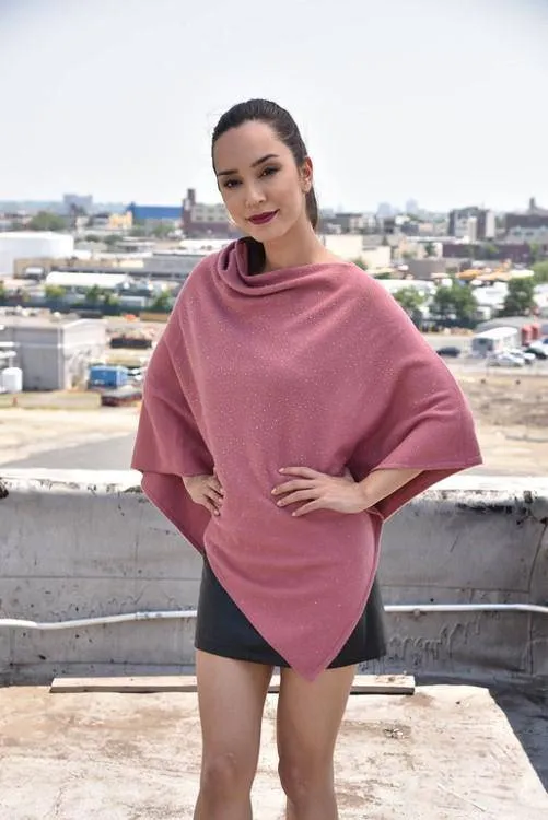 Poncho With Embellishments - Dusty Rose