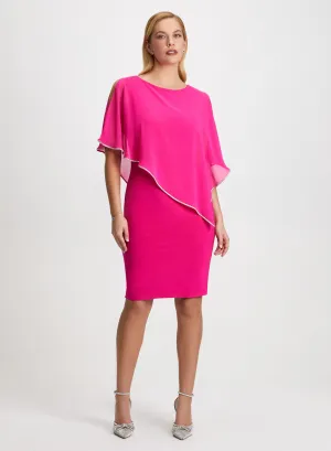Rhinestone Trim Poncho Dress & Clover Button Earrings