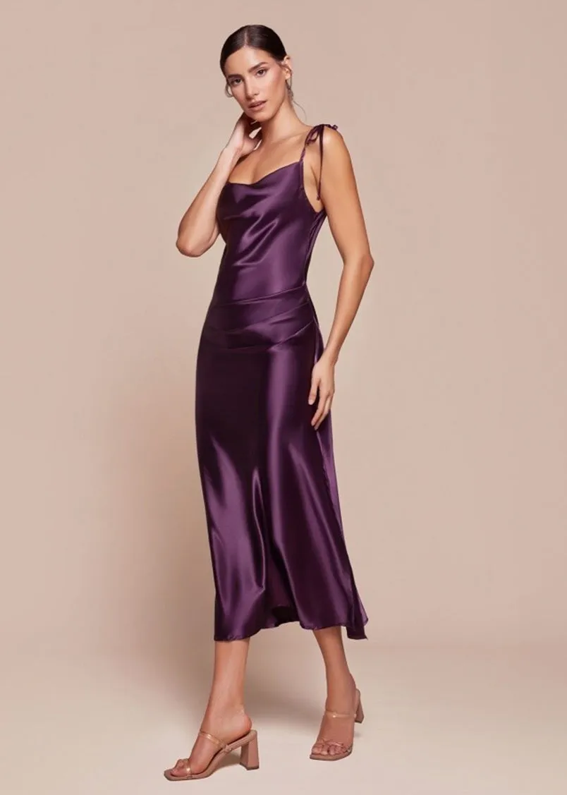 Rosie Satin Slip Cowl Neck Midi Dress Emerald