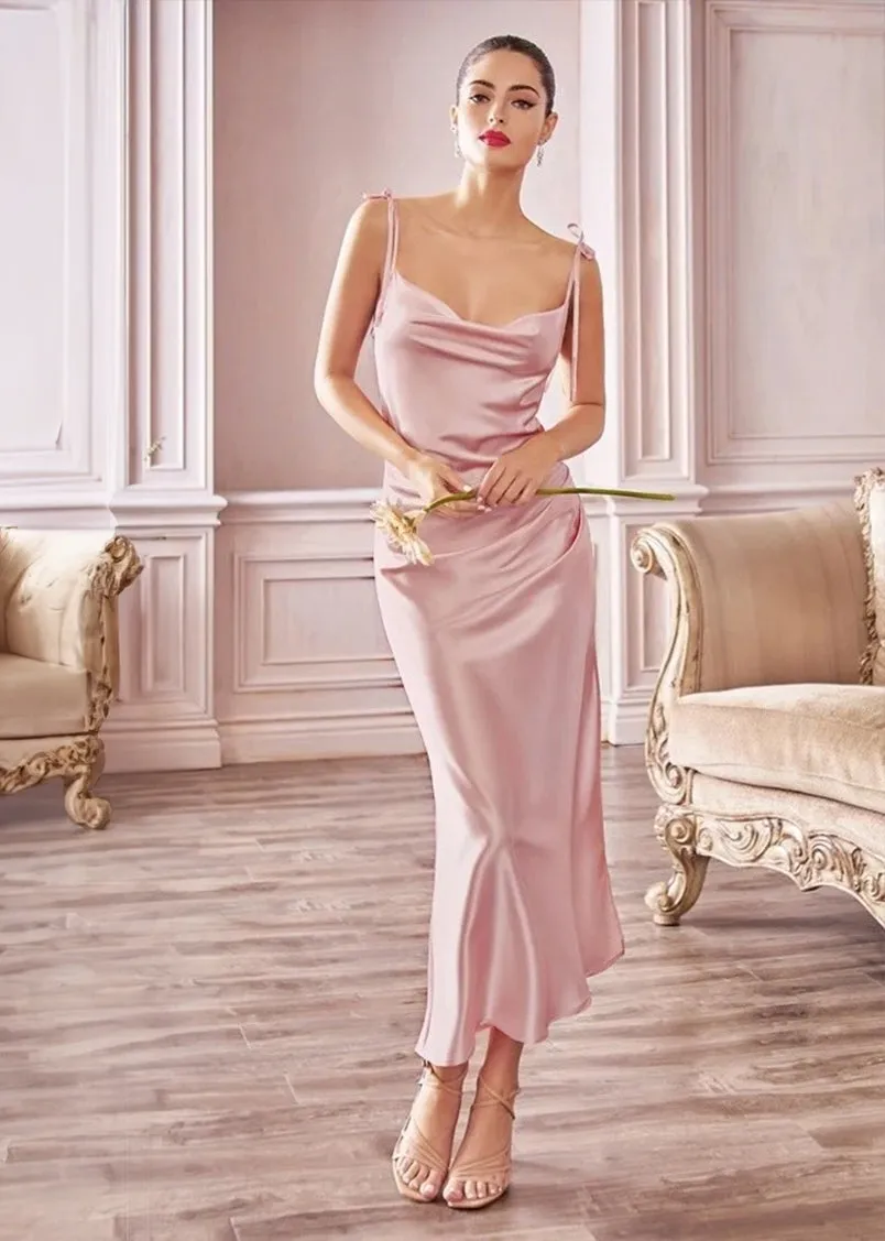 Rosie Satin Slip Cowl Neck Midi Dress Emerald