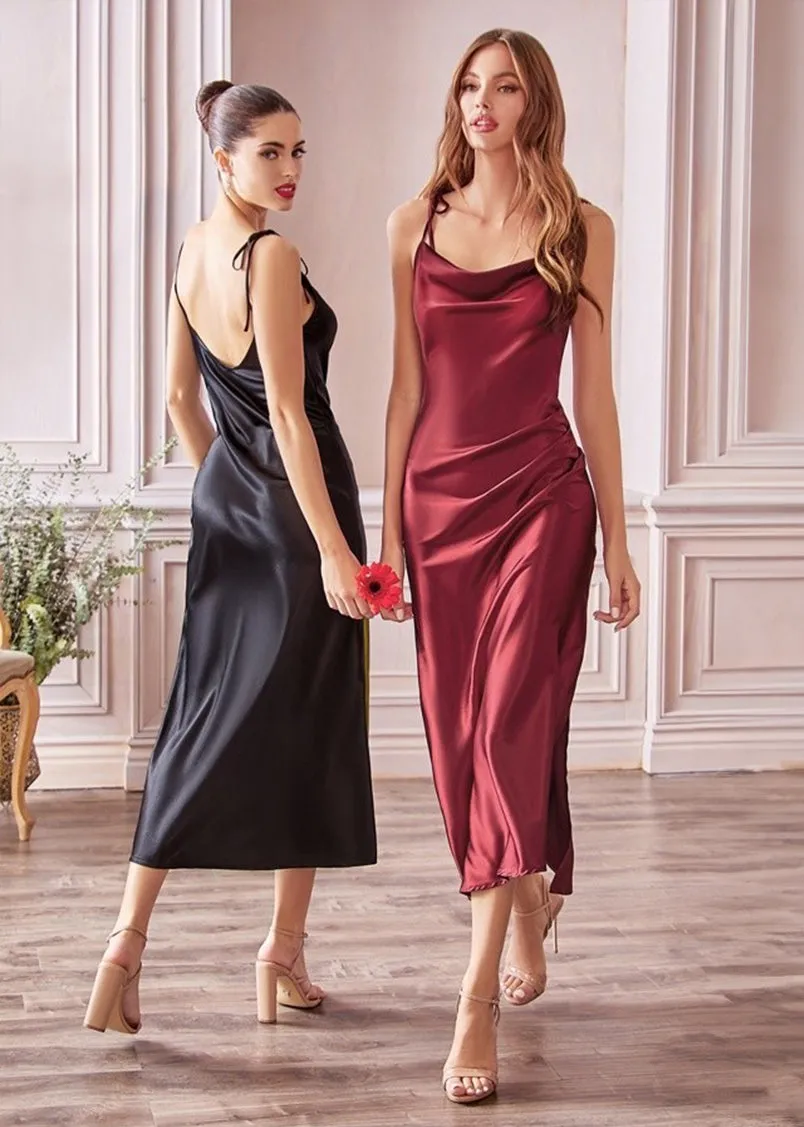 Rosie Satin Slip Cowl Neck Midi Dress Emerald