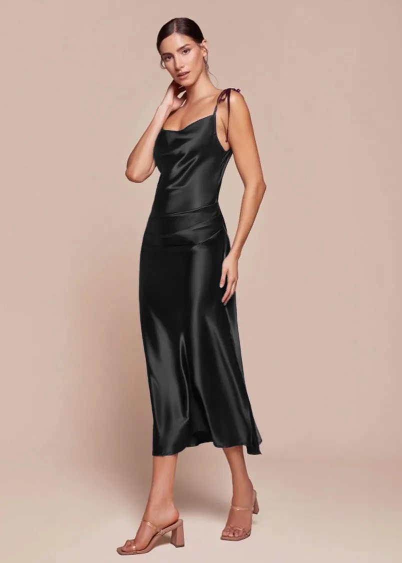 Rosie Satin Slip Cowl Neck Midi Dress Emerald