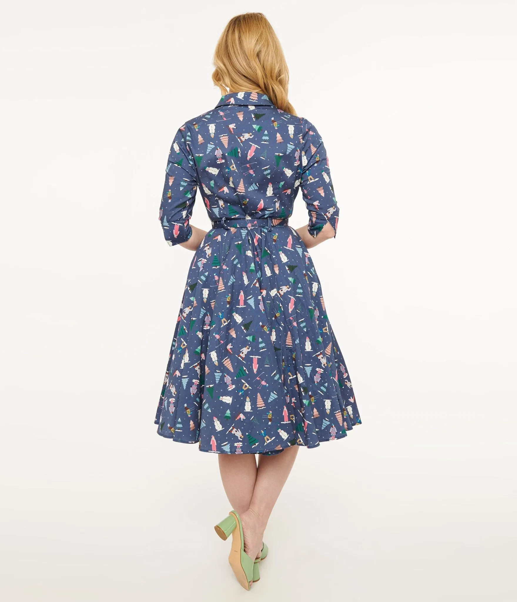 Royal Monk 1940s Blue Ski Snow Season Midi Dress