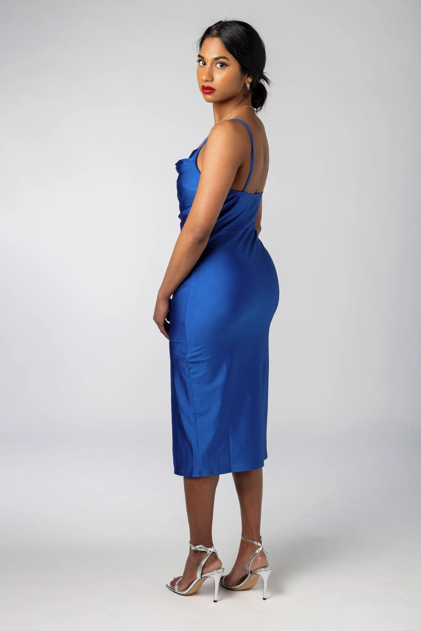 Satin Spaghetti Strap Midi Dress with Side Slit