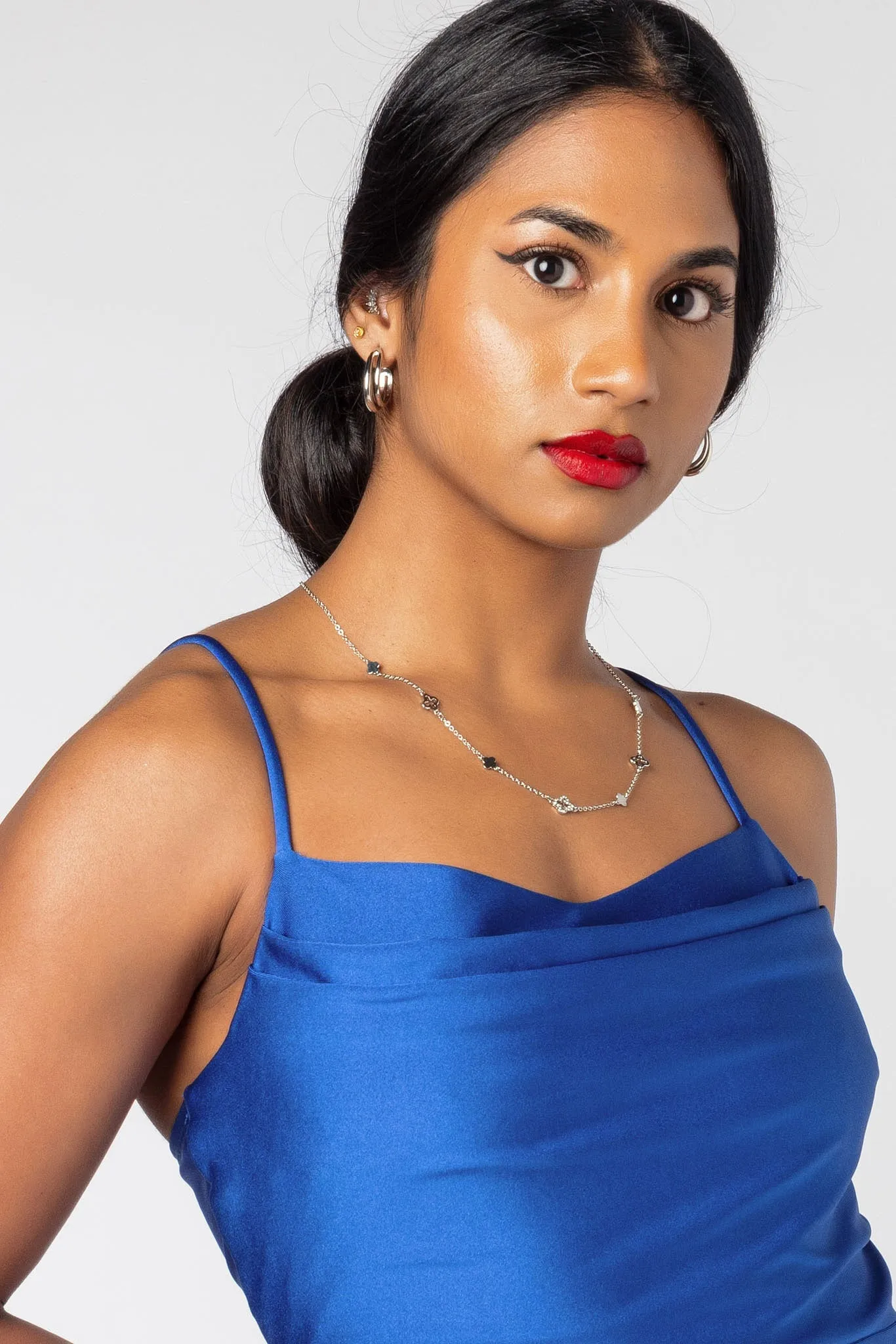Satin Spaghetti Strap Midi Dress with Side Slit