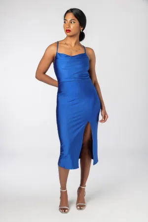 Satin Spaghetti Strap Midi Dress with Side Slit