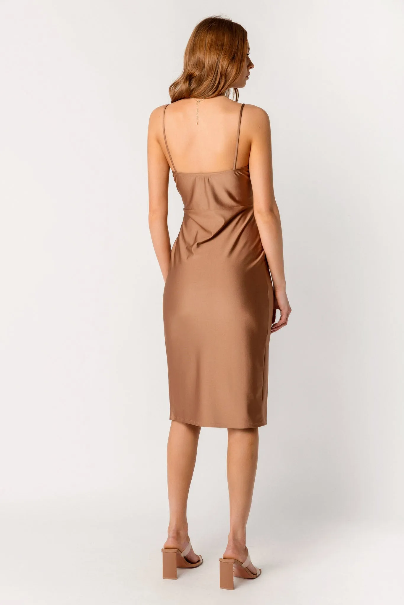 Satin Spaghetti Strap Midi Dress with Side Slit