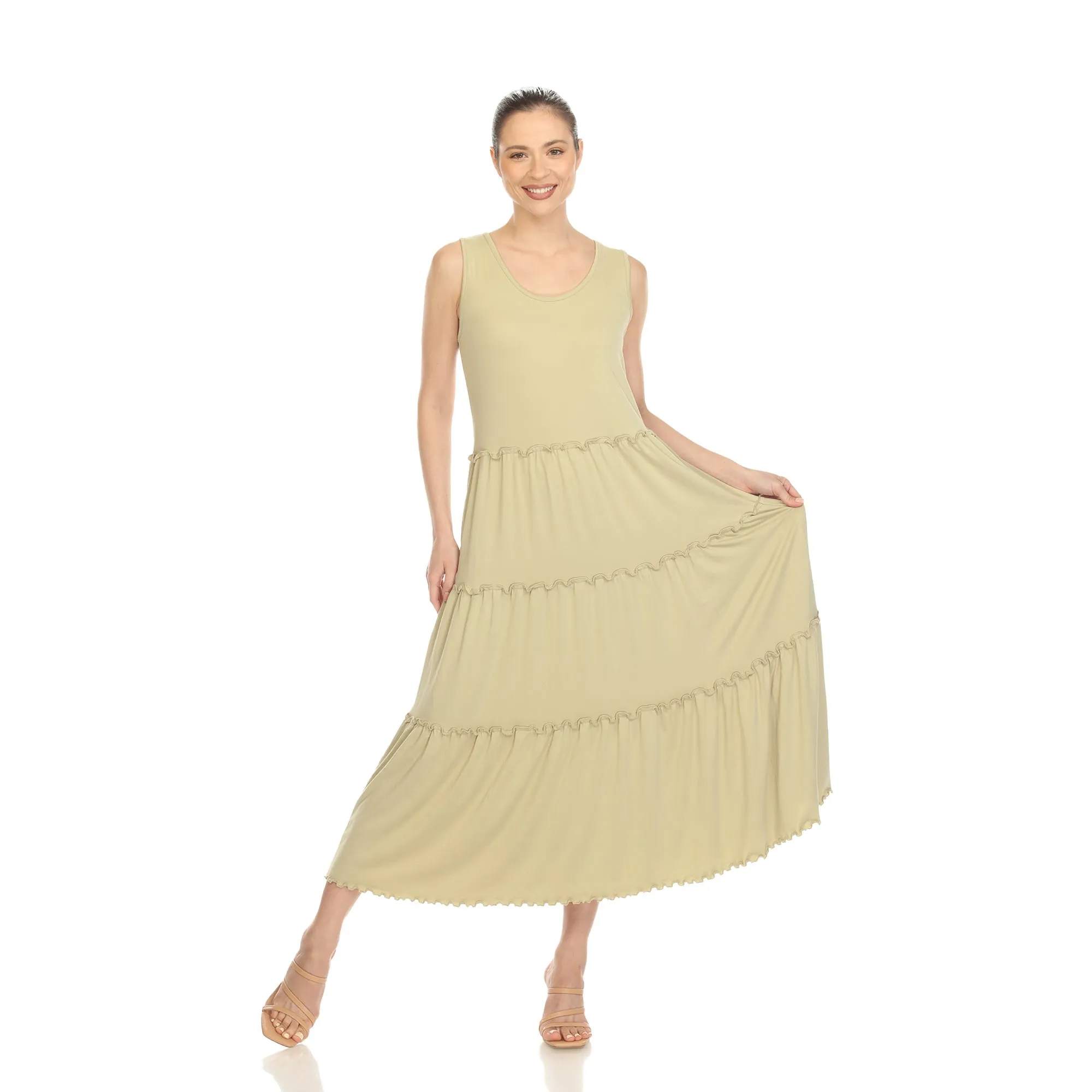 Scoop Neck Tiered Midi Dress