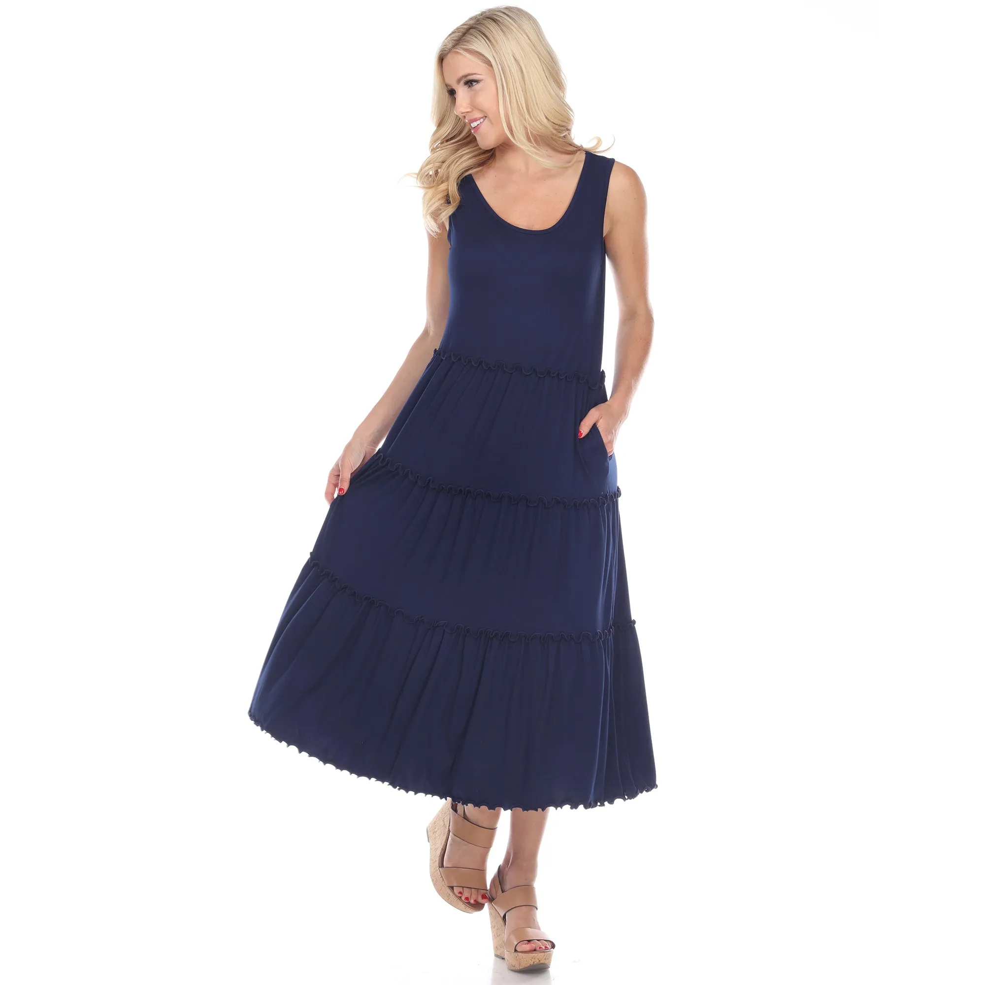 Scoop Neck Tiered Midi Dress