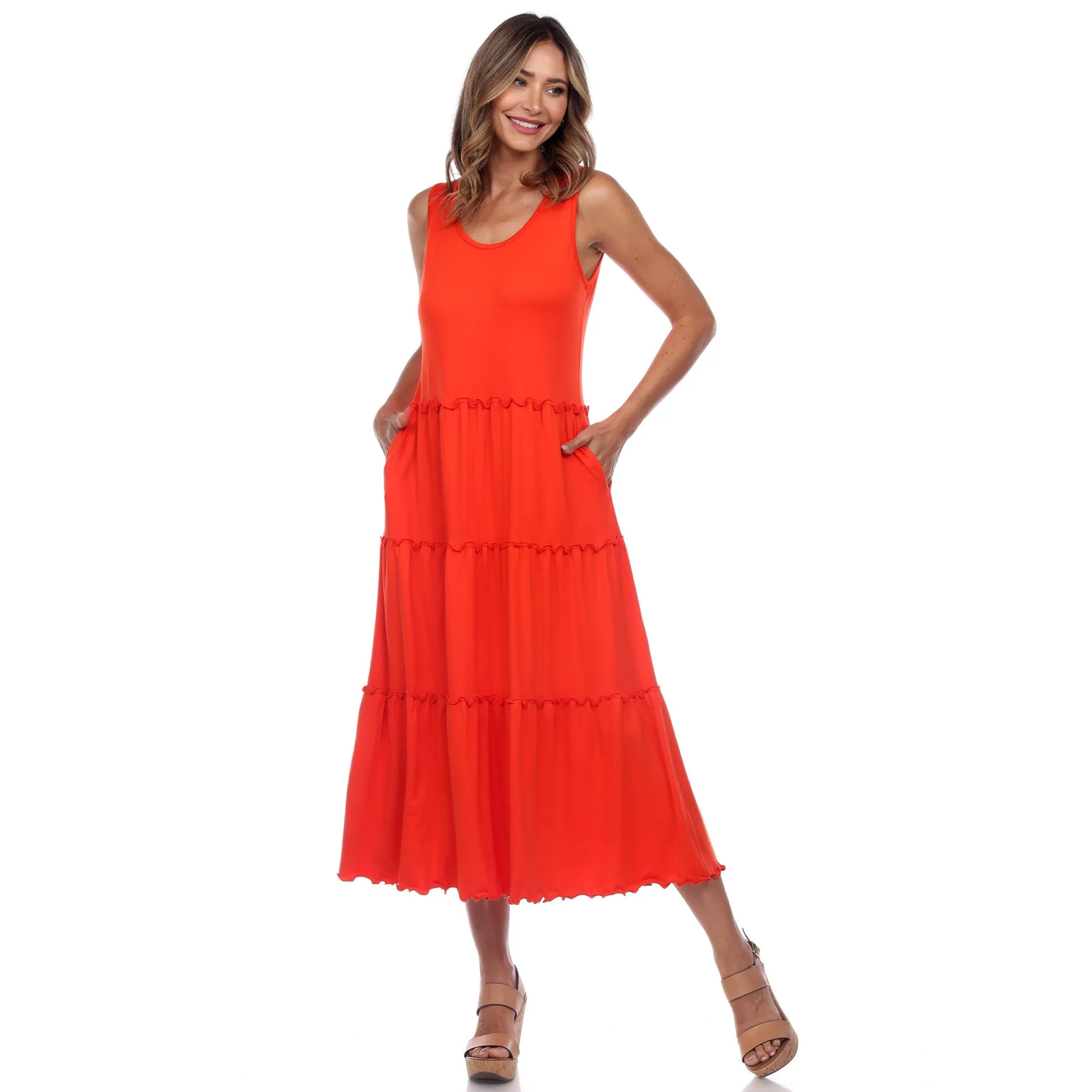 Scoop Neck Tiered Midi Dress
