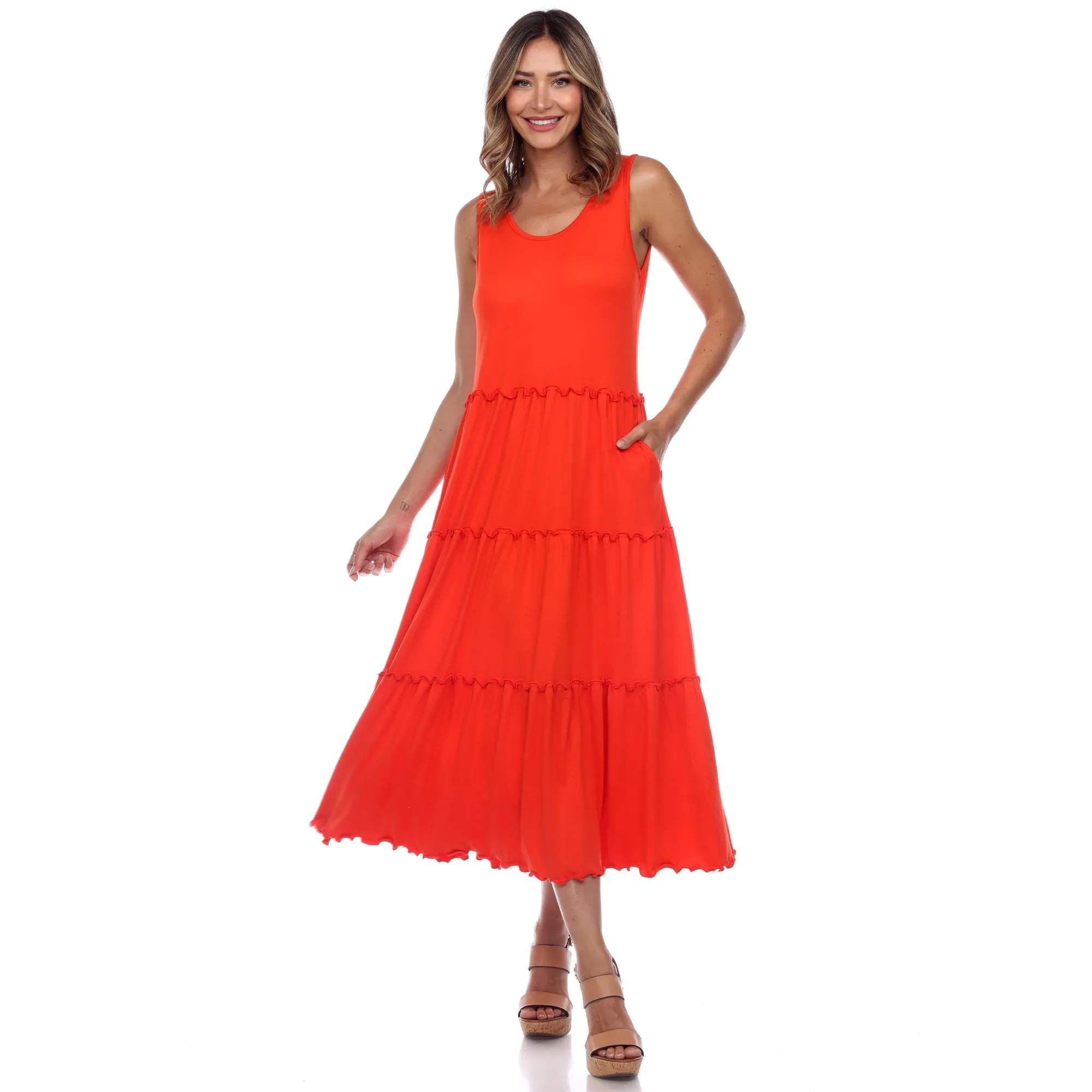 Scoop Neck Tiered Midi Dress
