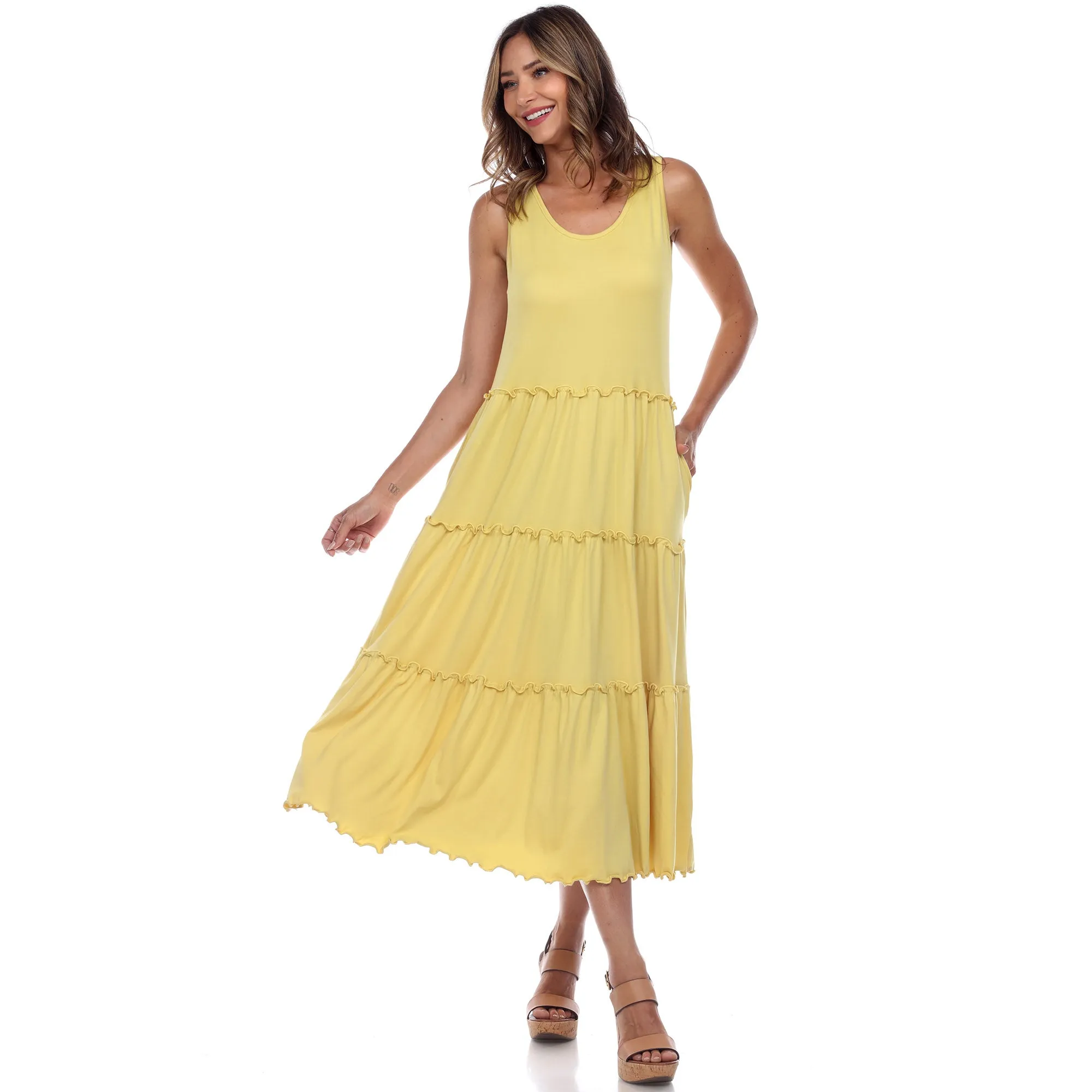 Scoop Neck Tiered Midi Dress
