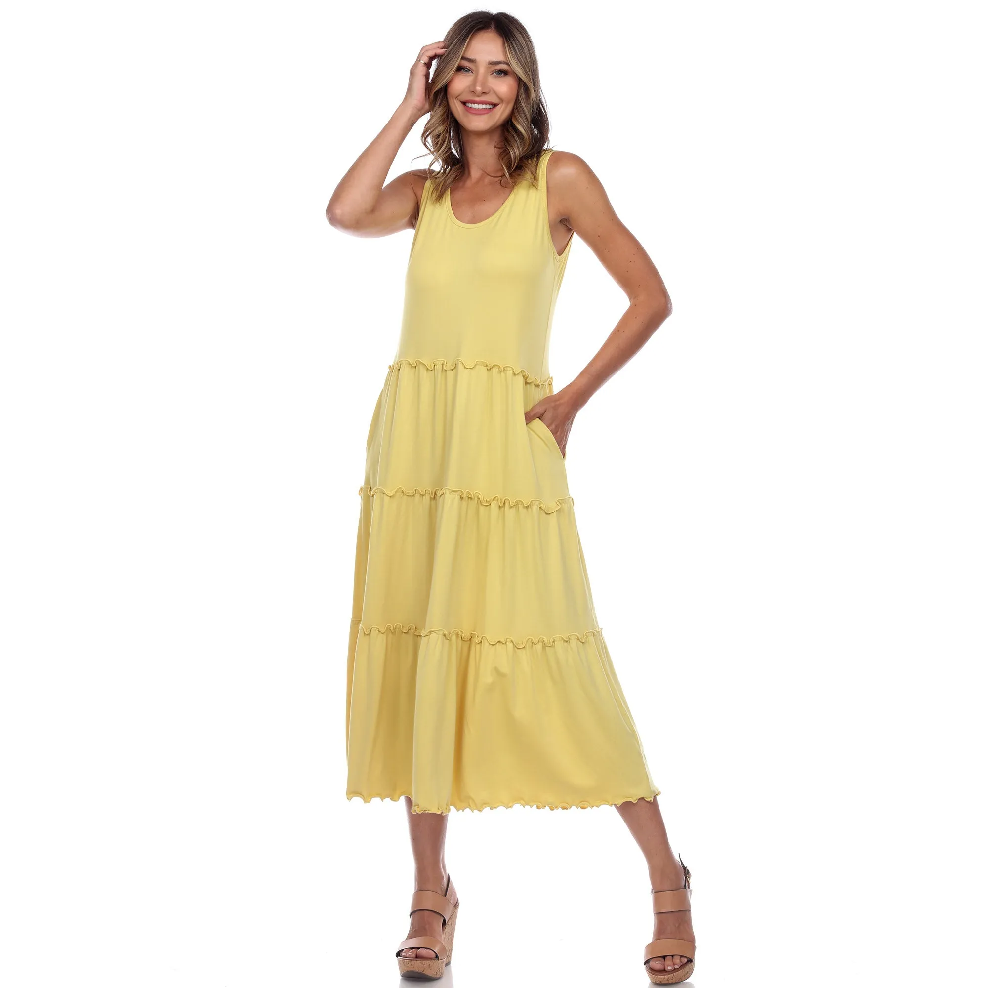 Scoop Neck Tiered Midi Dress