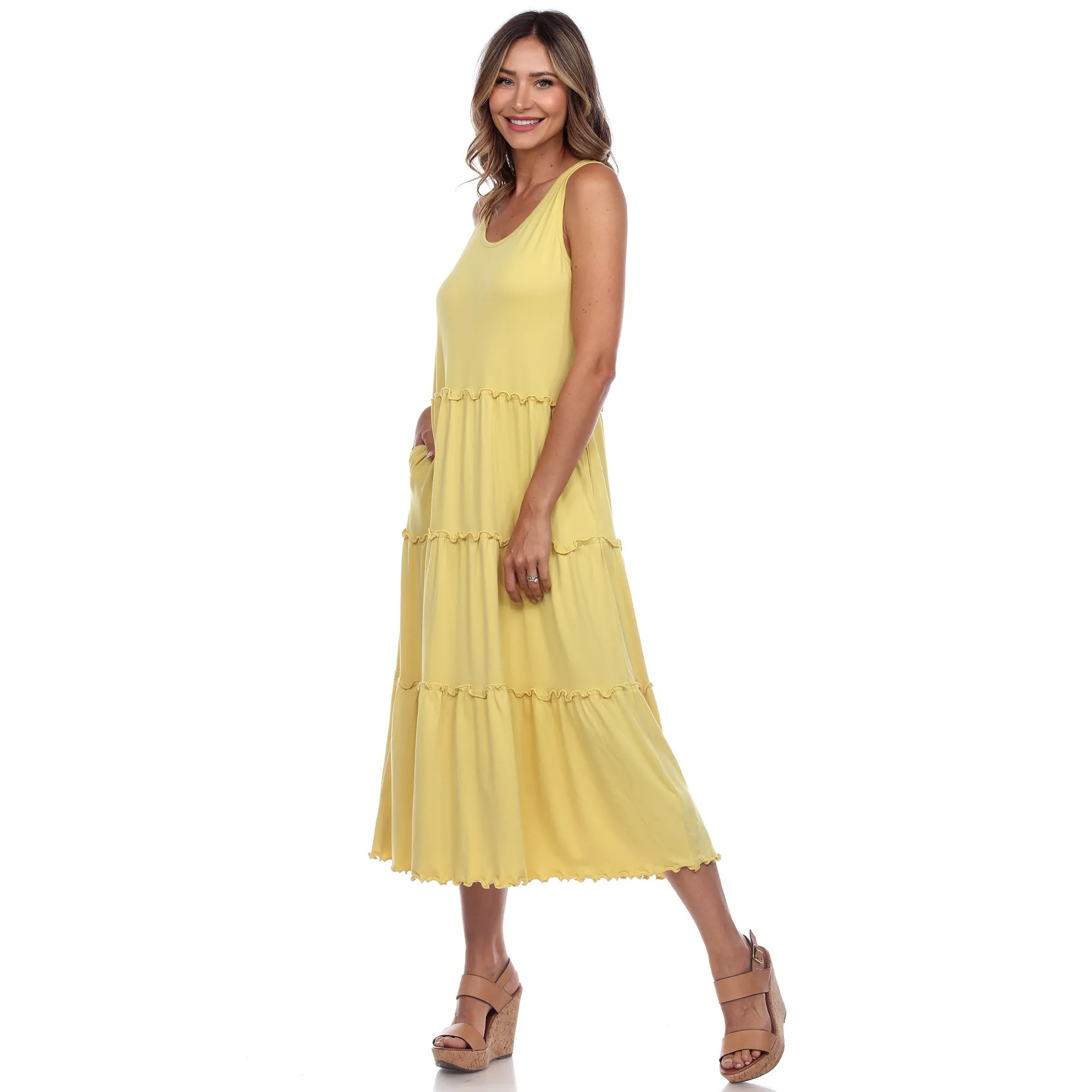 Scoop Neck Tiered Midi Dress