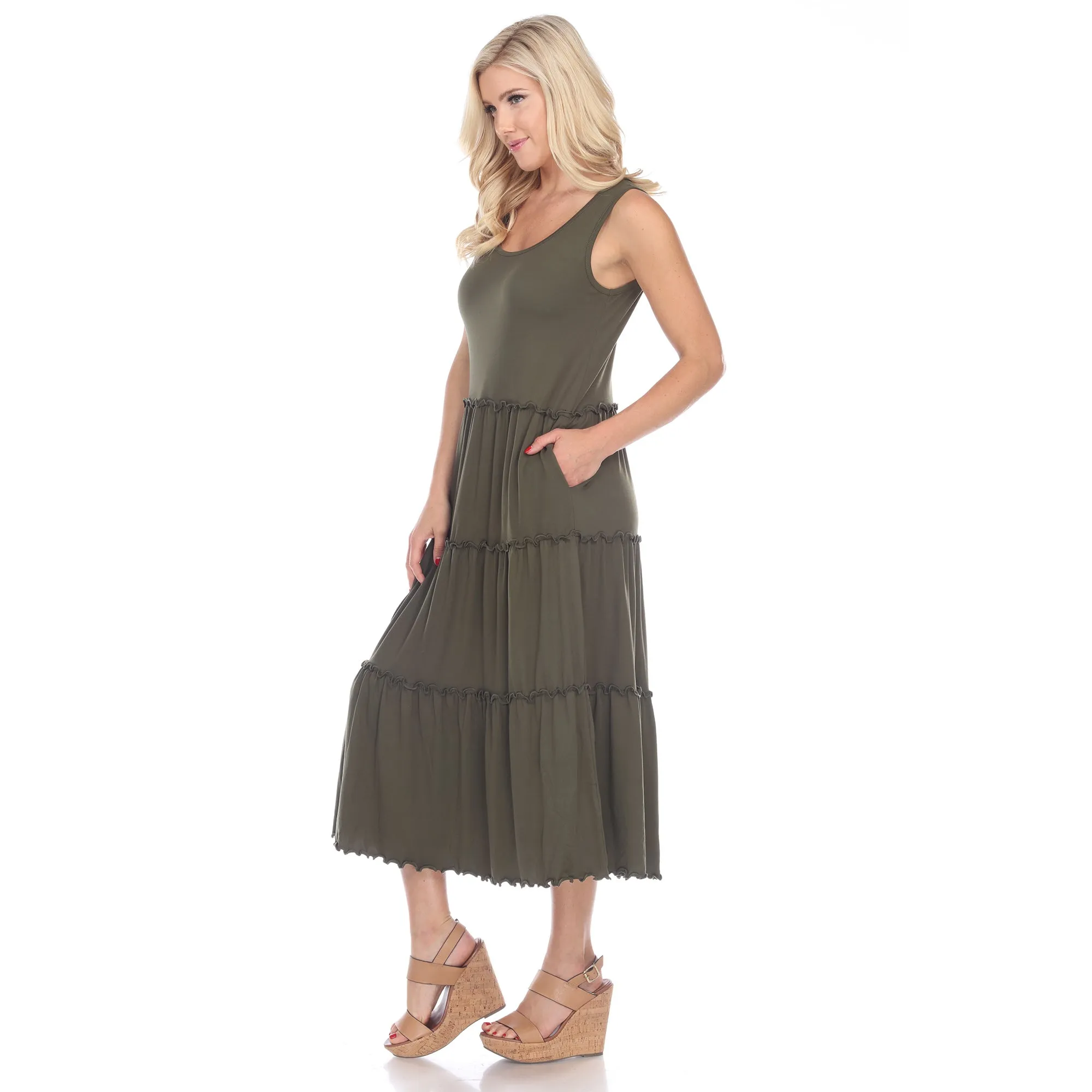 Scoop Neck Tiered Midi Dress