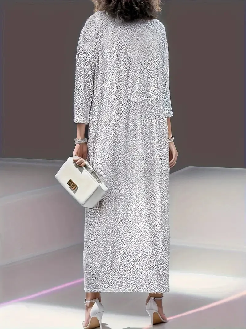 Sequin Long Sleeve Midi Dress
