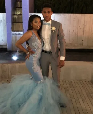 Sheath Light Blue Long Prom Dresses     fg1629