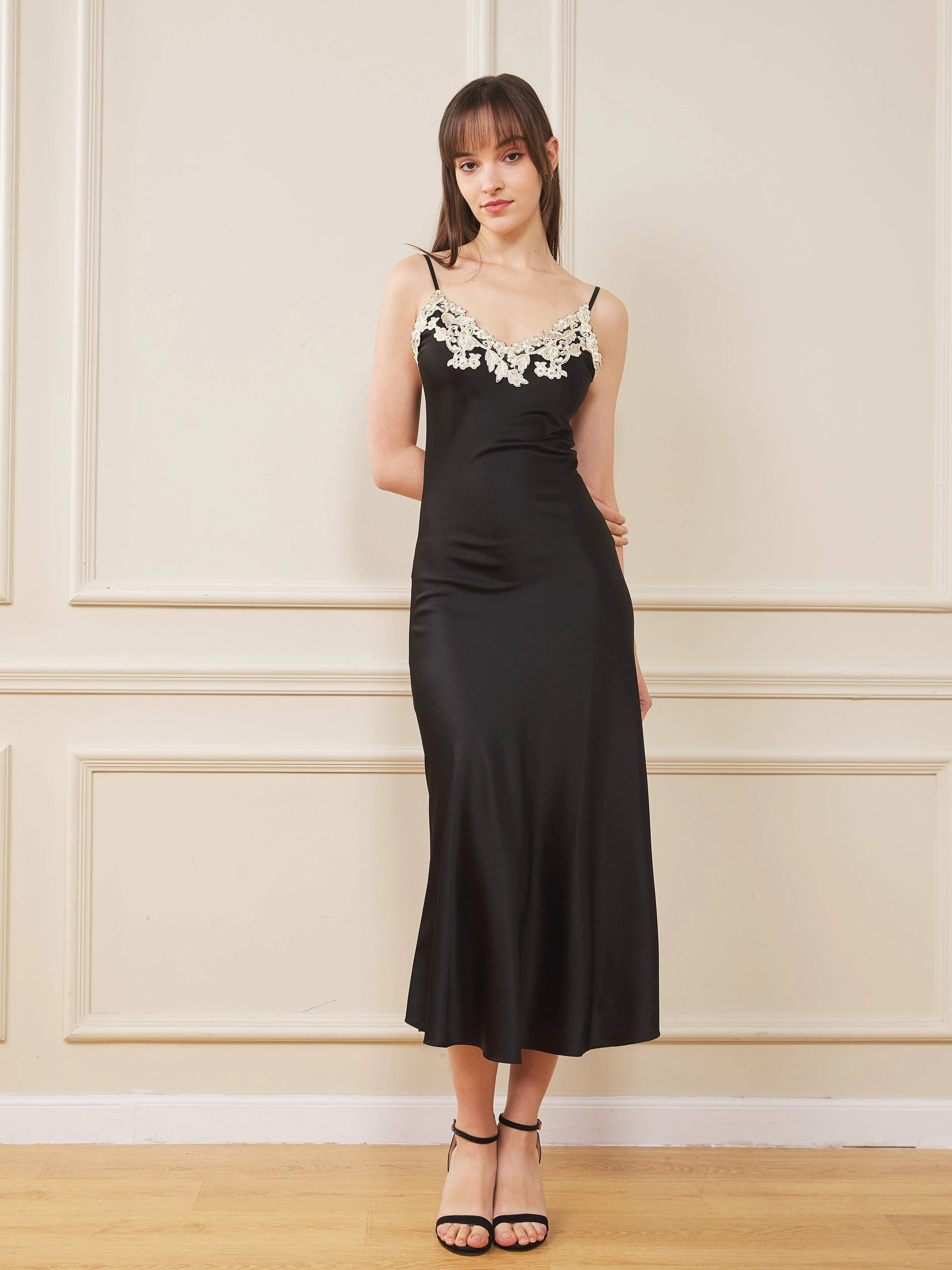 Silk Slip Dress with Lace Detail