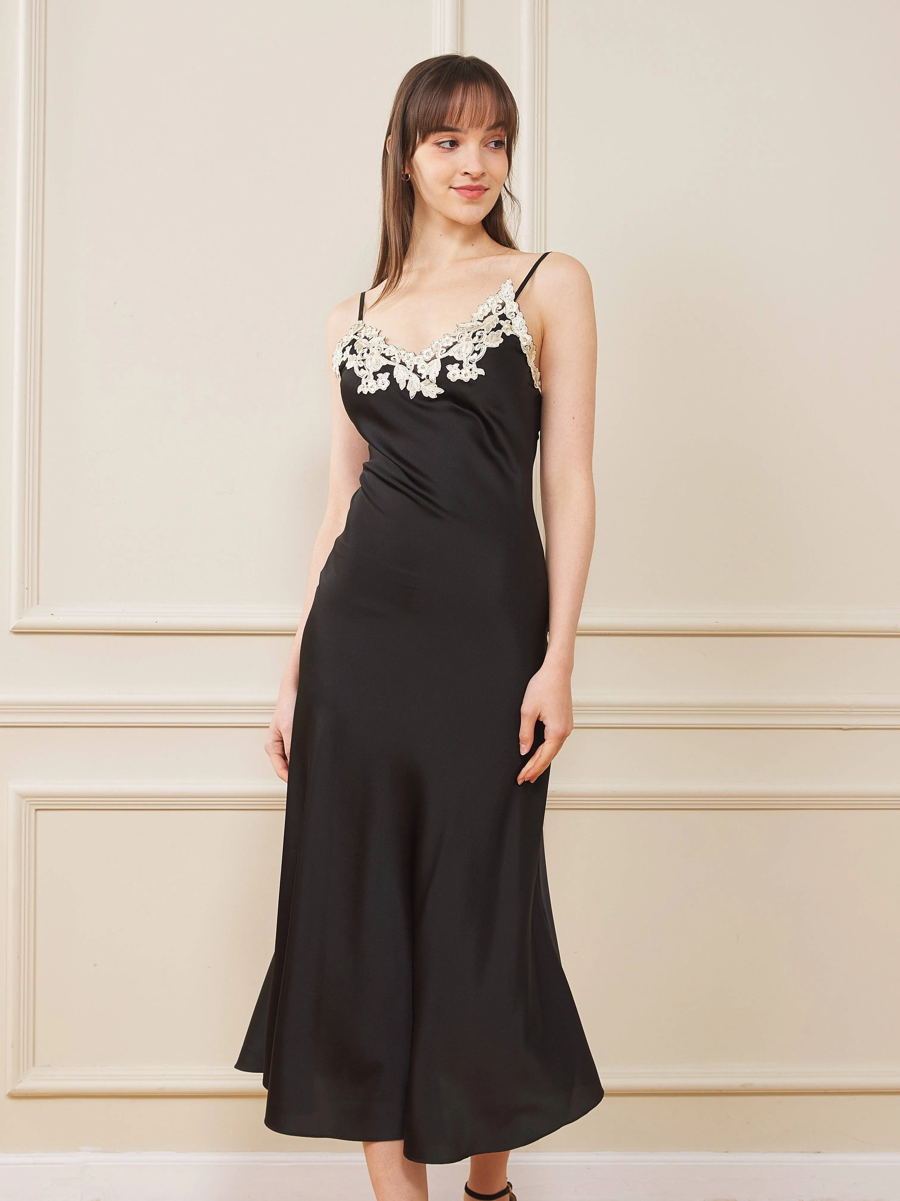Silk Slip Dress with Lace Detail