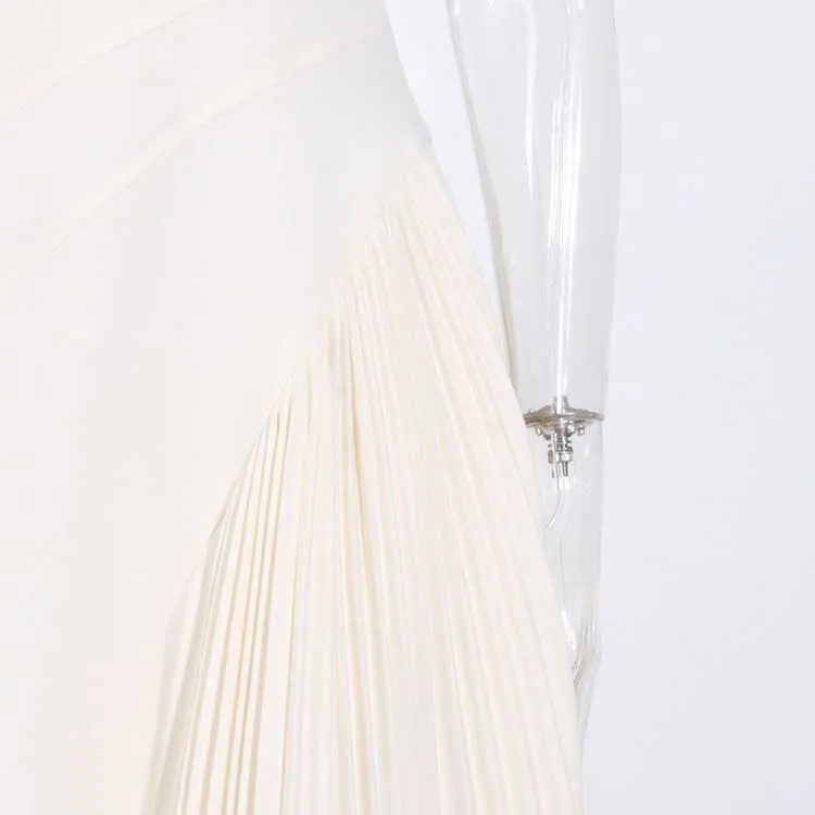 Sleeveless Cream Ruched Midi Dress