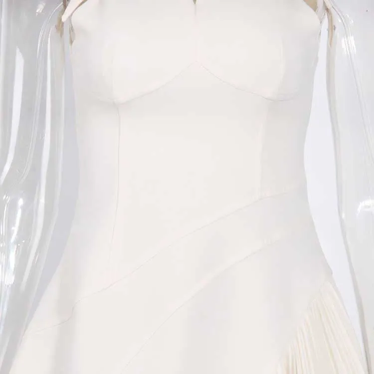 Sleeveless Cream Ruched Midi Dress