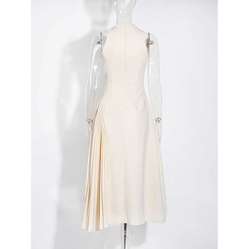 Sleeveless Cream Ruched Midi Dress