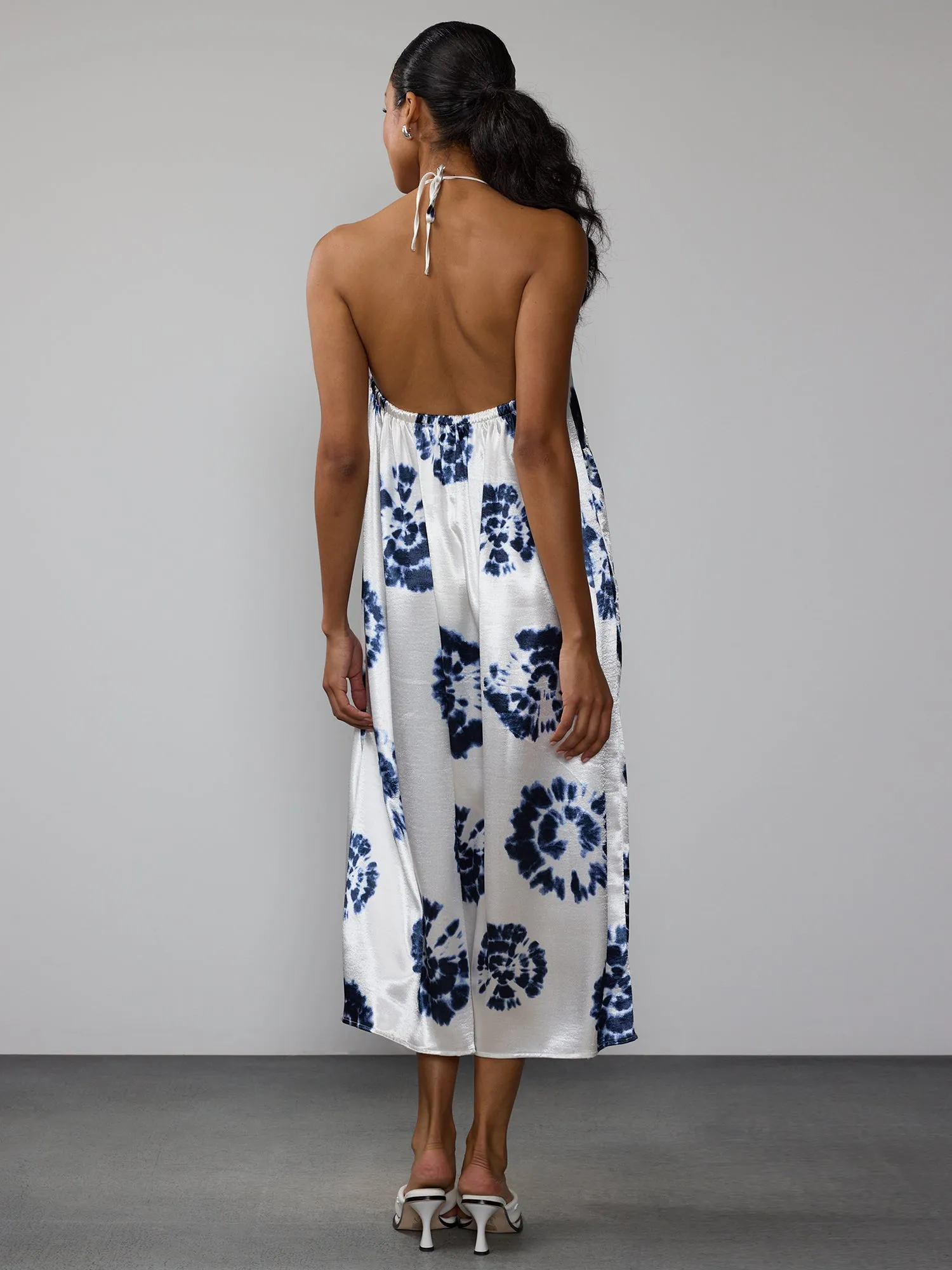 Sleeveless Tie Dye Print Satin Slip Dress