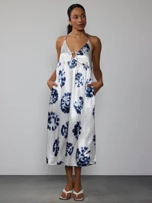Sleeveless Tie Dye Print Satin Slip Dress