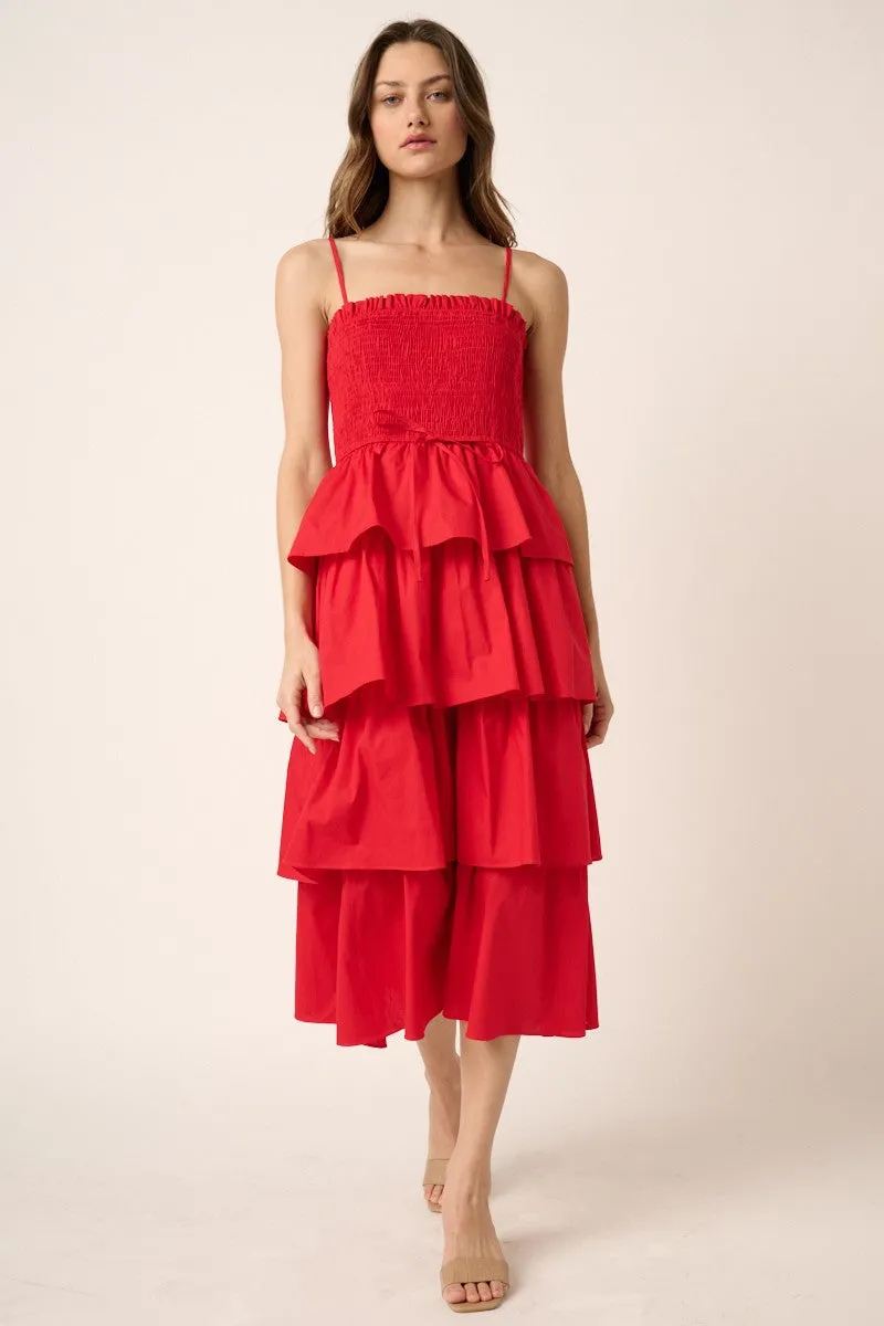 SMOCKING DETAIL MIDI DRESS