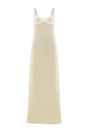 Snowy A-line Scoop Neck Mesh Silk Floor Length Dress