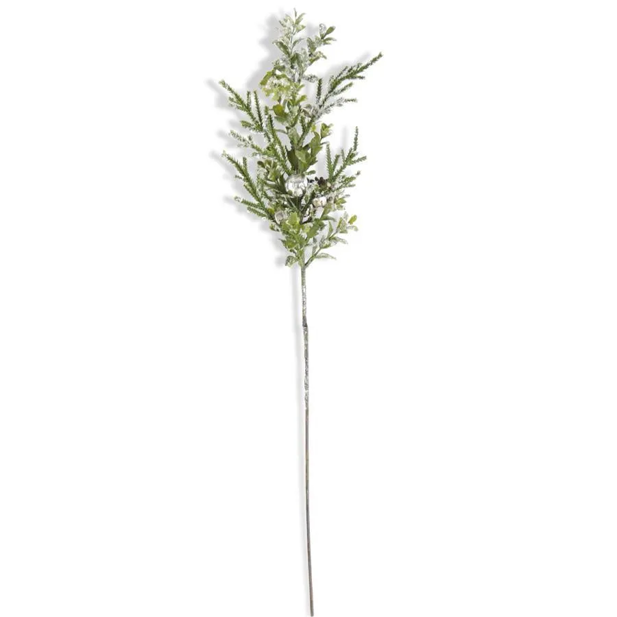 Snowy Leaf Stem with Silver Bells and Pinecones