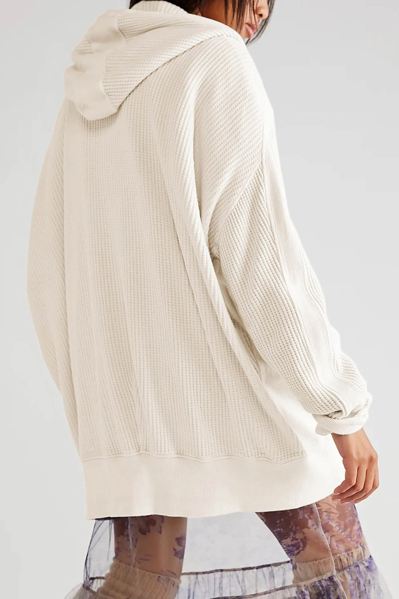 Solid Waffle Zipper Hoodie