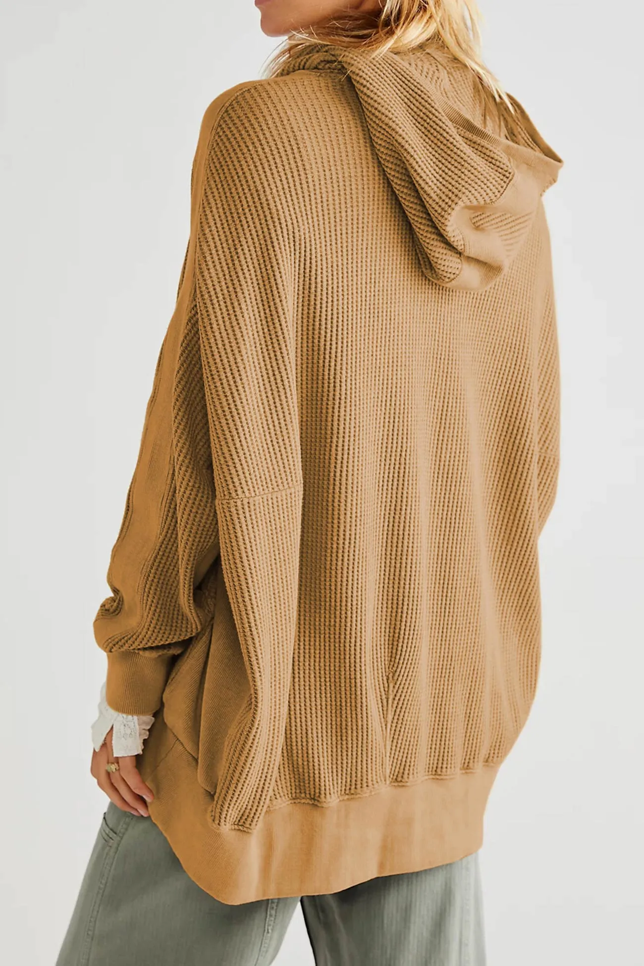 Solid Waffle Zipper Hoodie