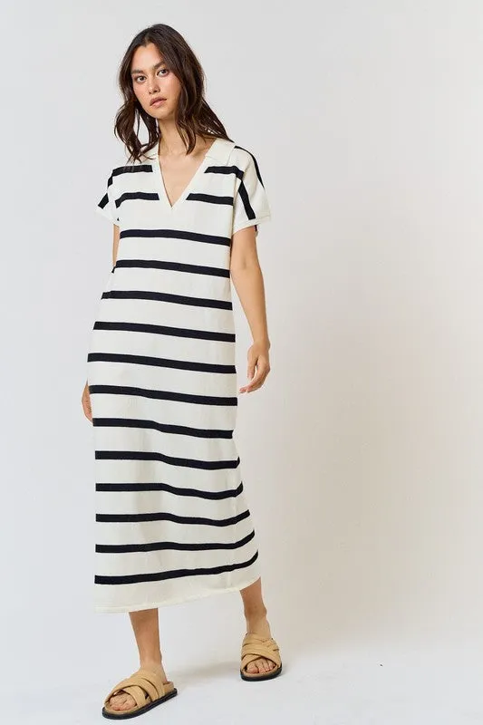 Striped Collar Midi Dress