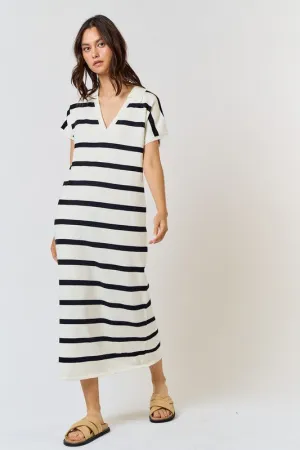 Striped Collar Midi Dress