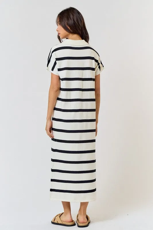 Striped Collar Midi Dress