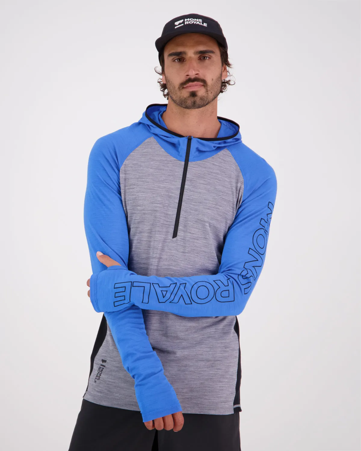 Temple Merino Long Sleeve Hood - Blue Gravel