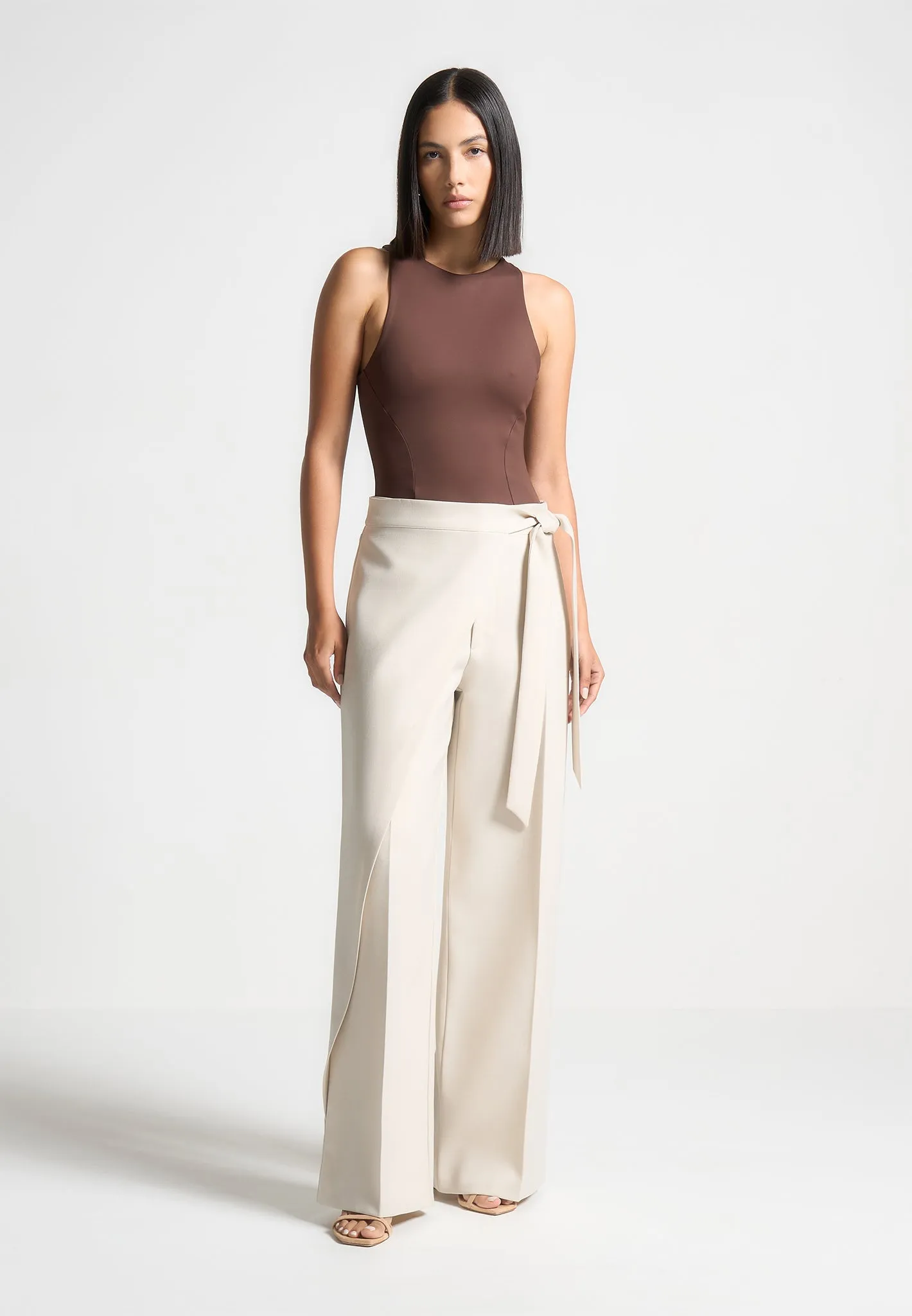 Éternelle Double Layer Racer Neck Bodysuit - Brown