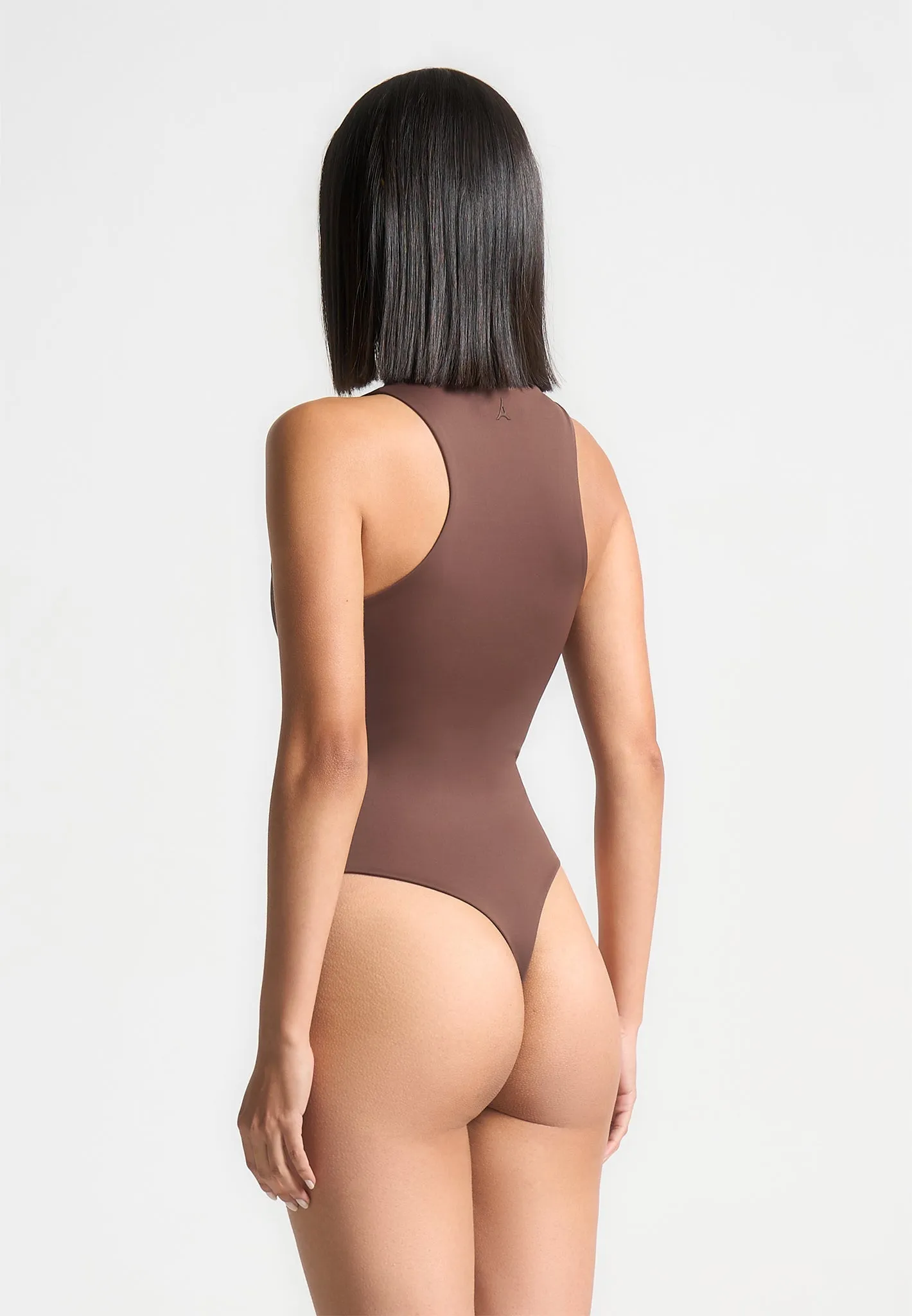Éternelle Double Layer Racer Neck Bodysuit - Brown