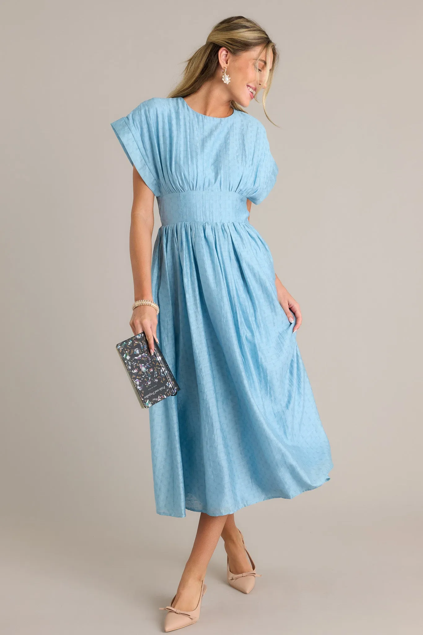 The Best Option Light Blue Jacquard Midi Dress