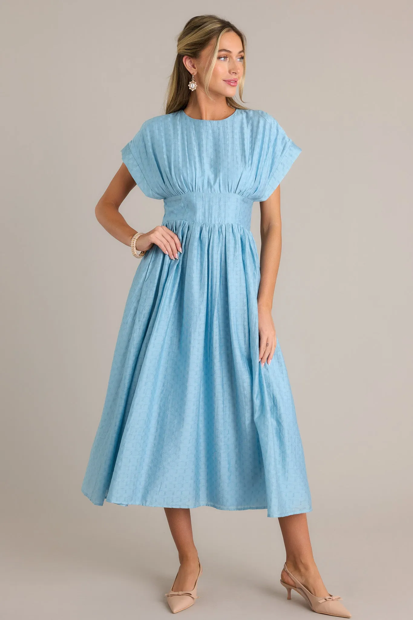The Best Option Light Blue Jacquard Midi Dress