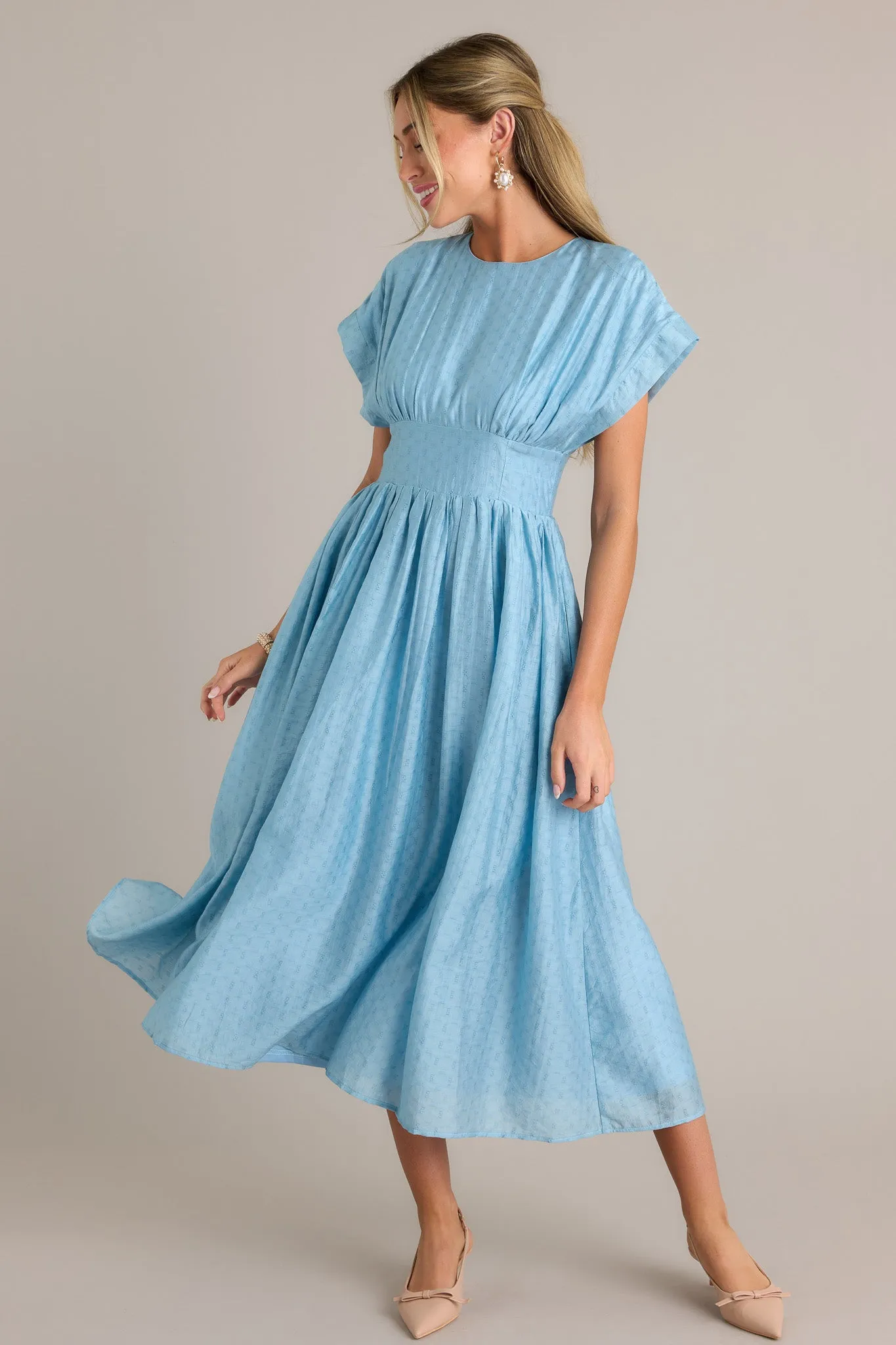 The Best Option Light Blue Jacquard Midi Dress