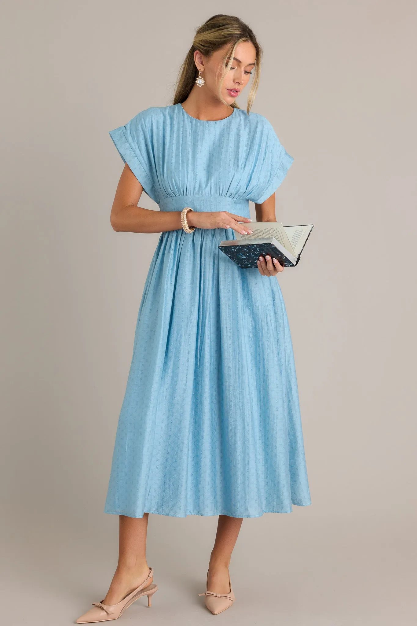 The Best Option Light Blue Jacquard Midi Dress