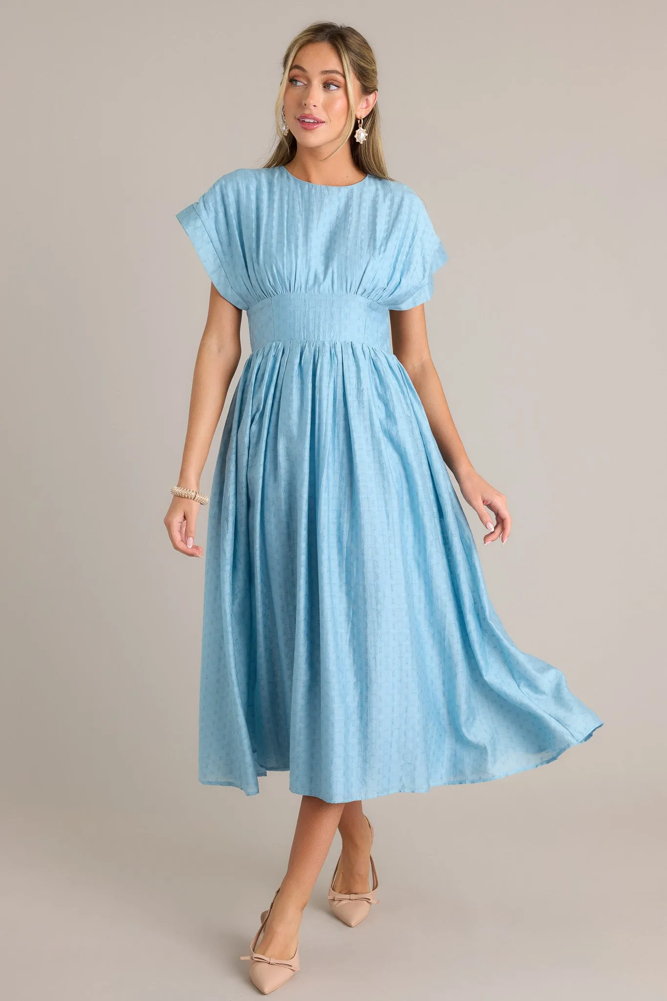 The Best Option Light Blue Jacquard Midi Dress