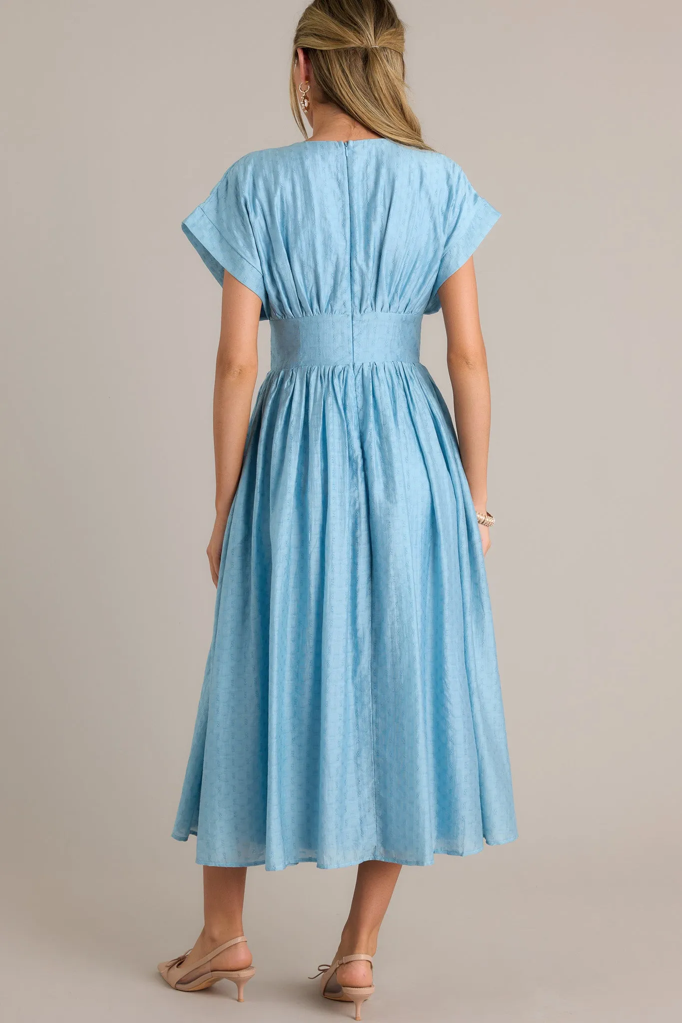 The Best Option Light Blue Jacquard Midi Dress