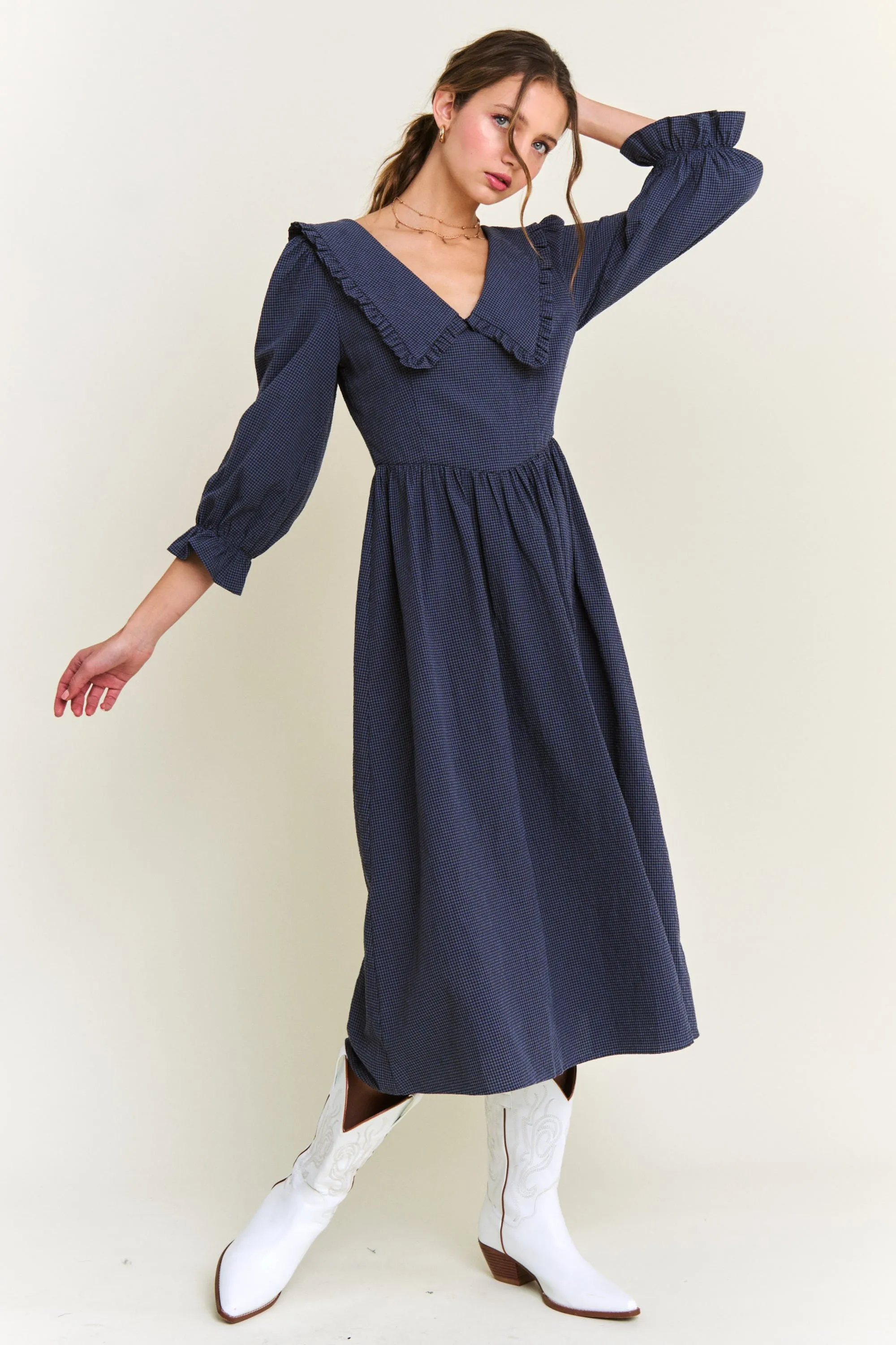 The Theddle Midi Dress in Navy