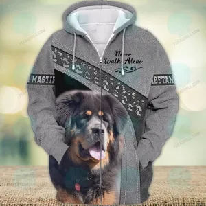 Tibetan Mastiff Never Walk Alone 3D Full Print Shirts, Christmas Dog Memorial Gifts for loss of Dog