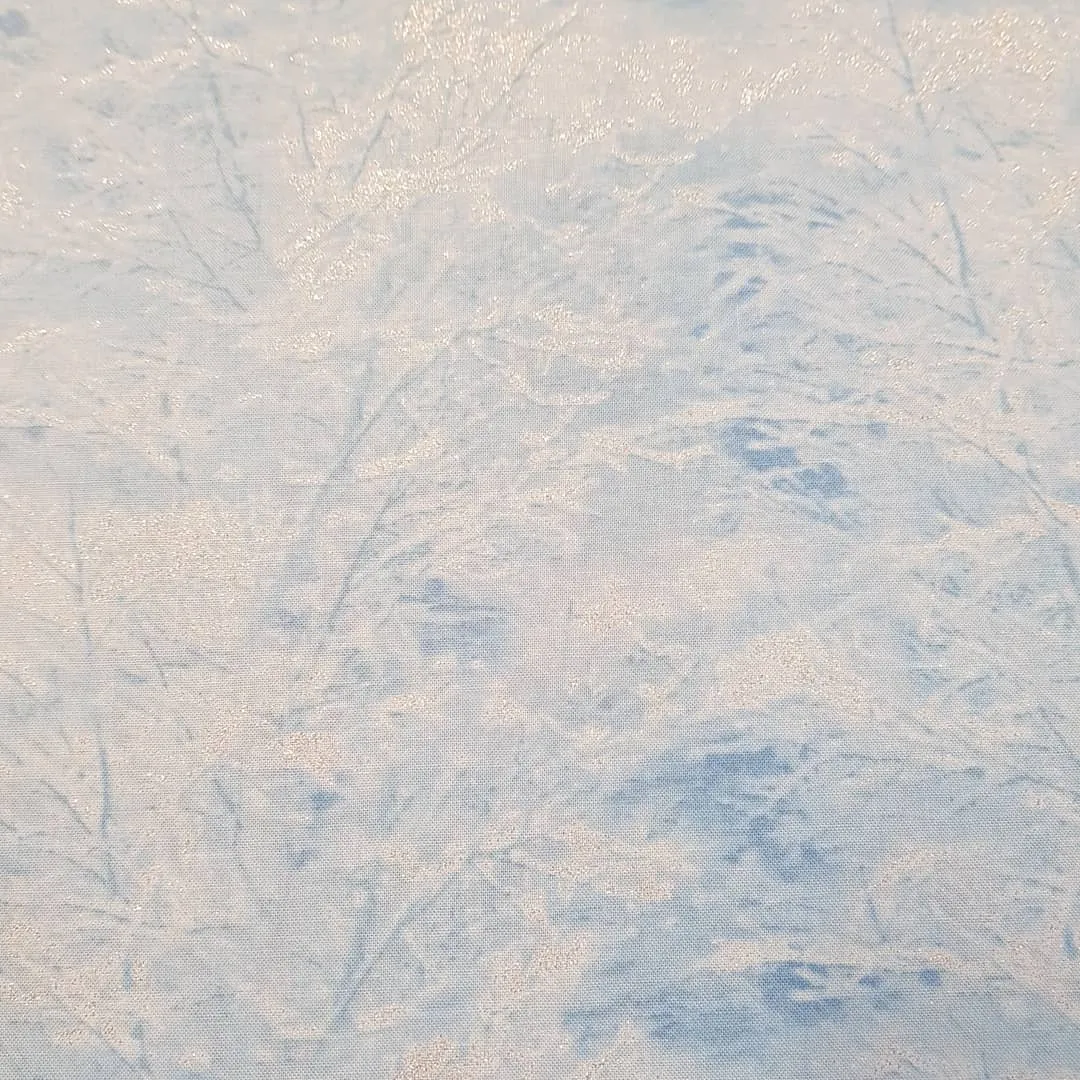 Timeless Treasures Blue Metallic Large Winter Trees Cotton Fabric - Glitter Range