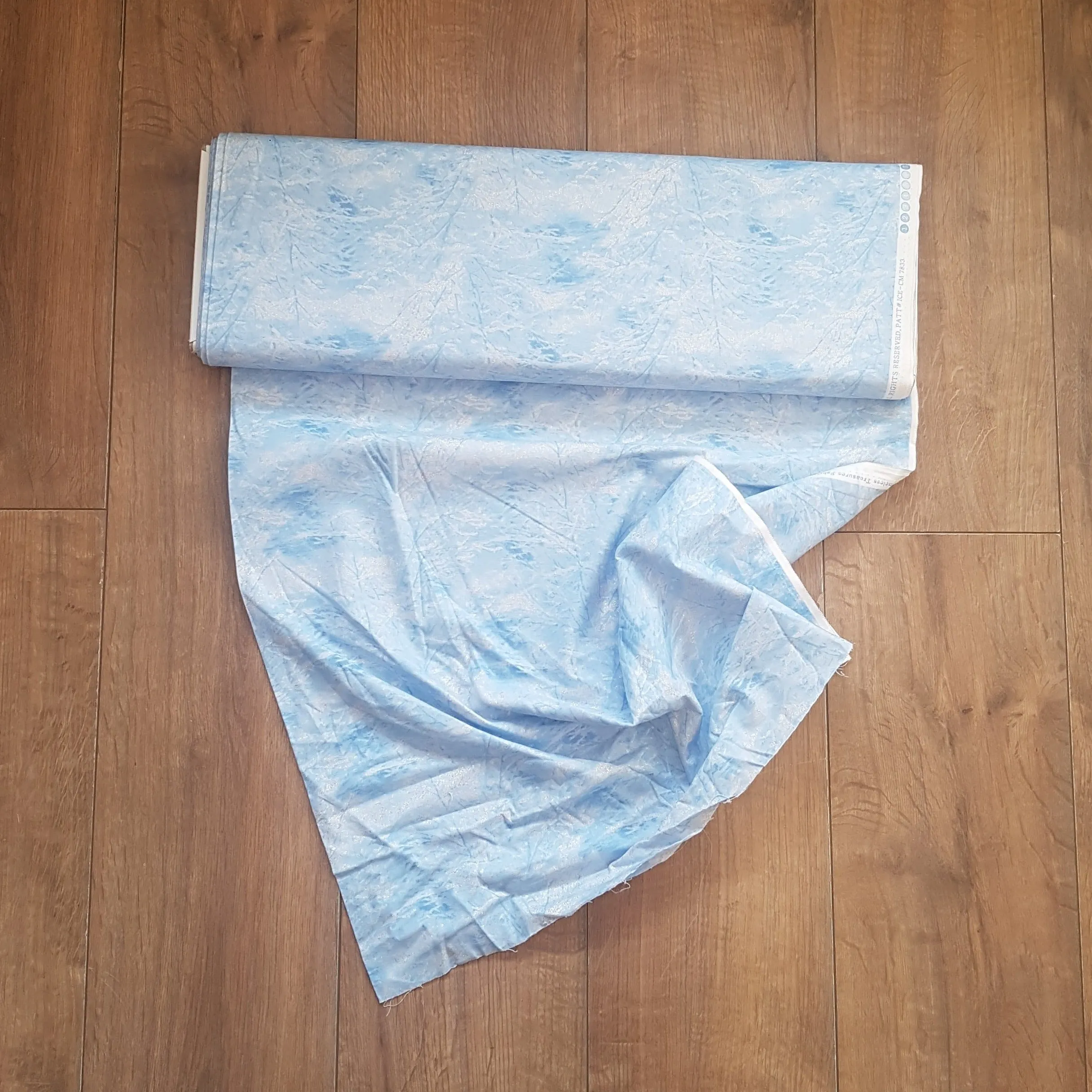 Timeless Treasures Blue Metallic Large Winter Trees Cotton Fabric - Glitter Range